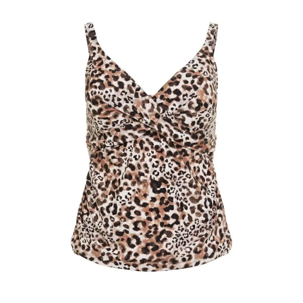 Leopard Print Knit Tankini Top & High Waist Bikini Bottoms Swimsuit Size 3X